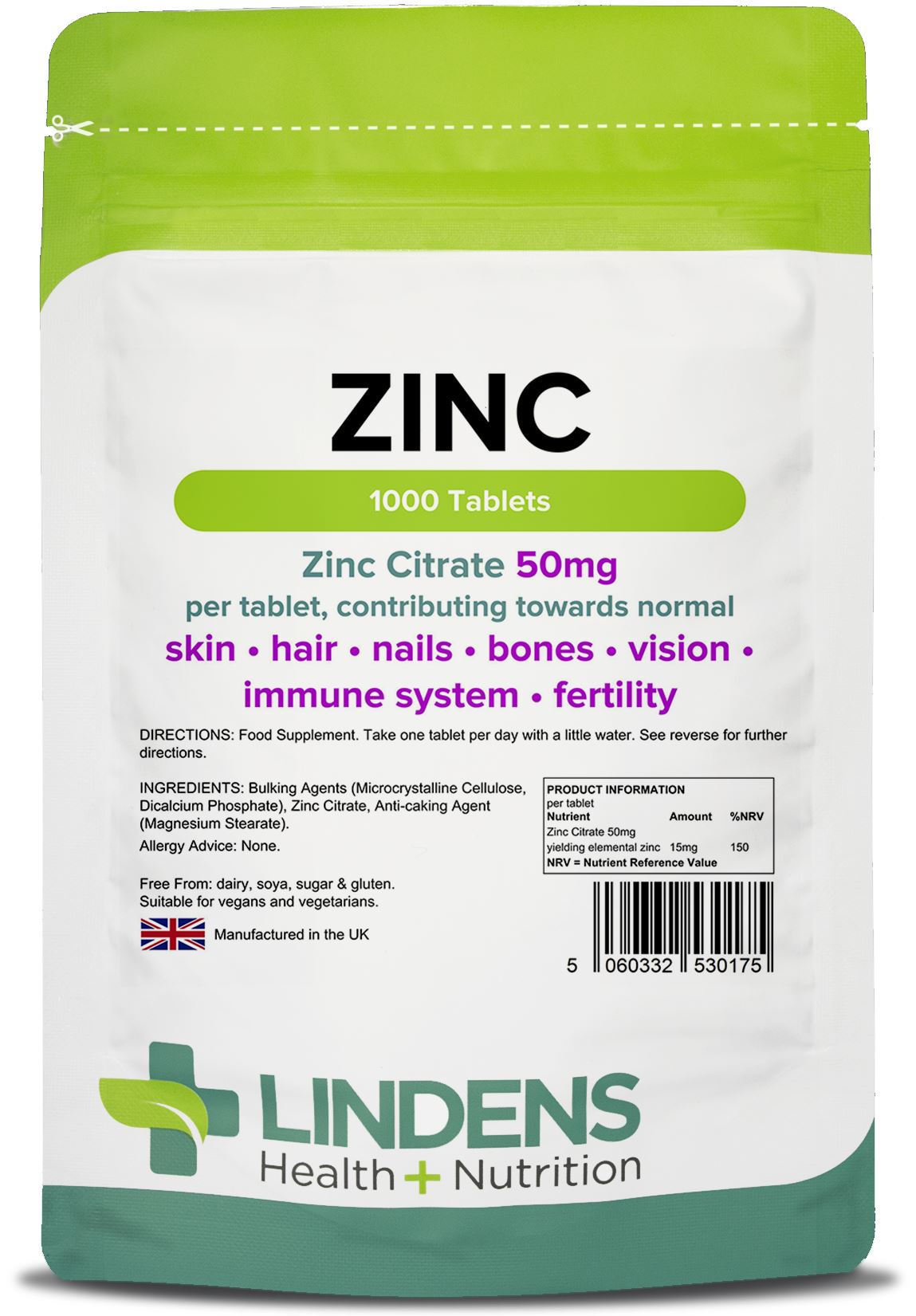 Lindens Zinc Citrate 50mg - 1000 Tablets