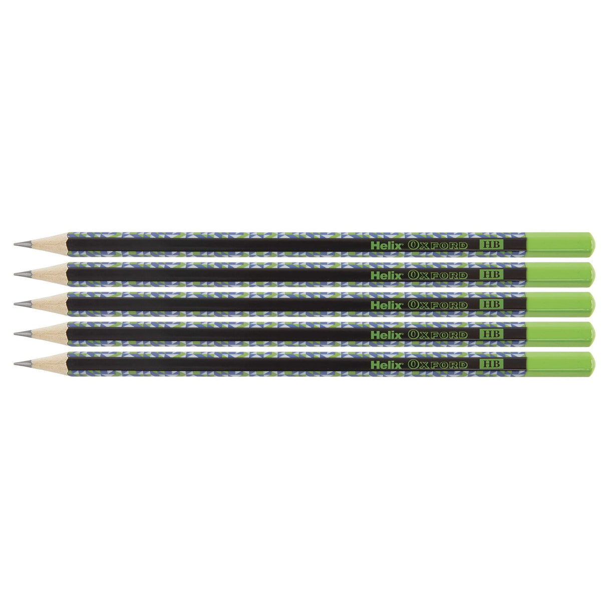 Helix Oxford Geo Pack of 5 HB Pencils - Green