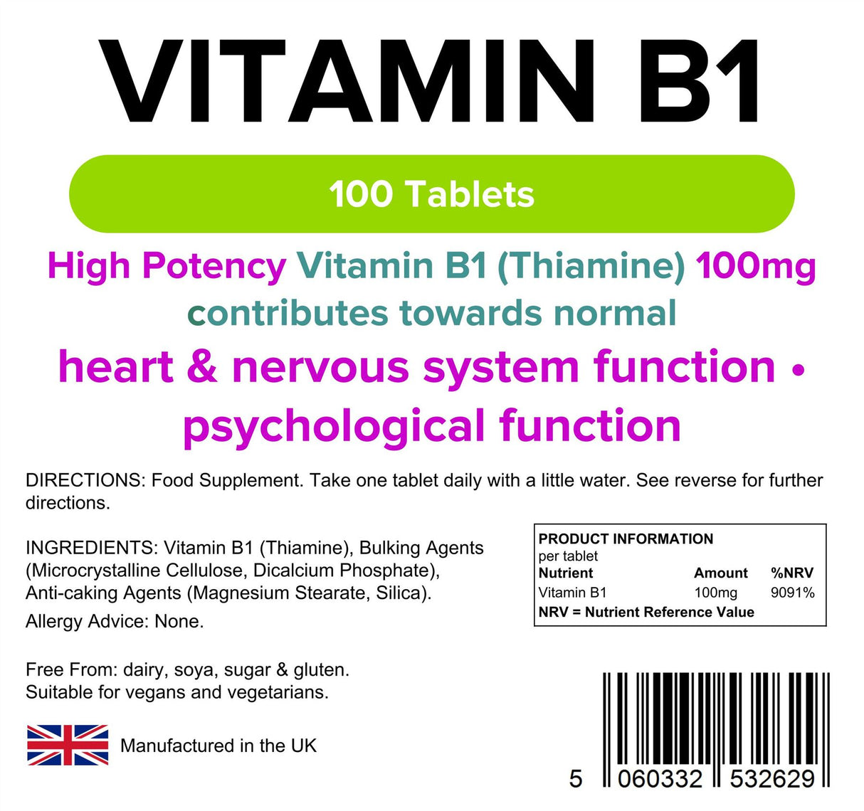 Lindens Vitamin B1 100mg - 100 Tablets