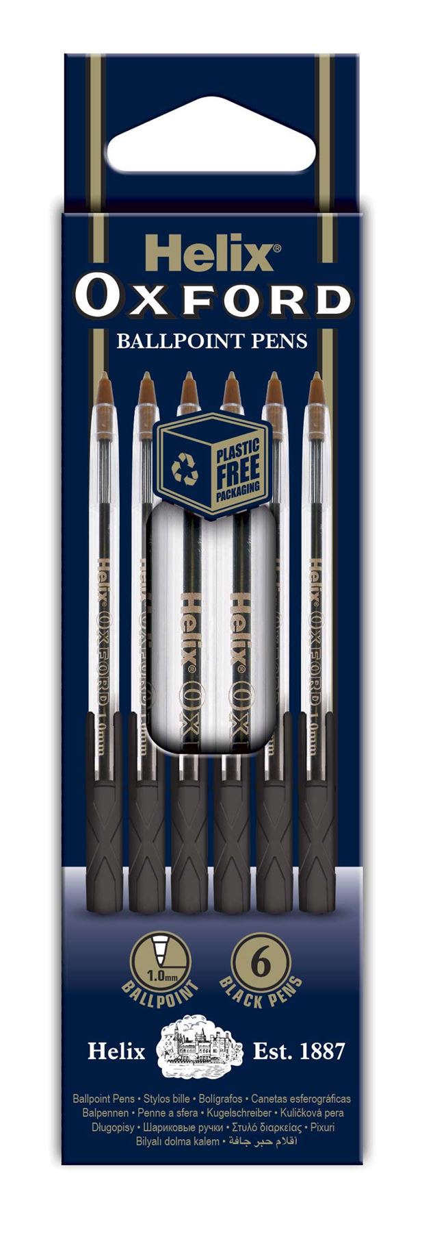 Helix Oxford Ballpoint Pens x6 Pack - Black