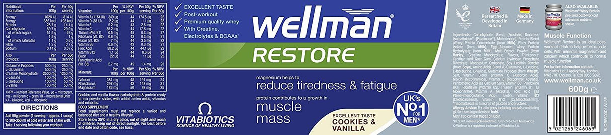 Vitabiotics Wellman Restore Cookies & Vanilla - 600g