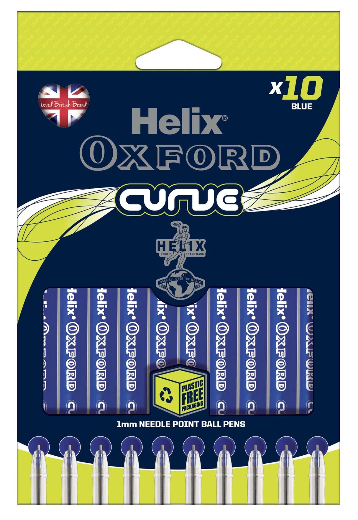 Helix Oxford Curve Ballpoint Pens Blue Ink x10 Pack