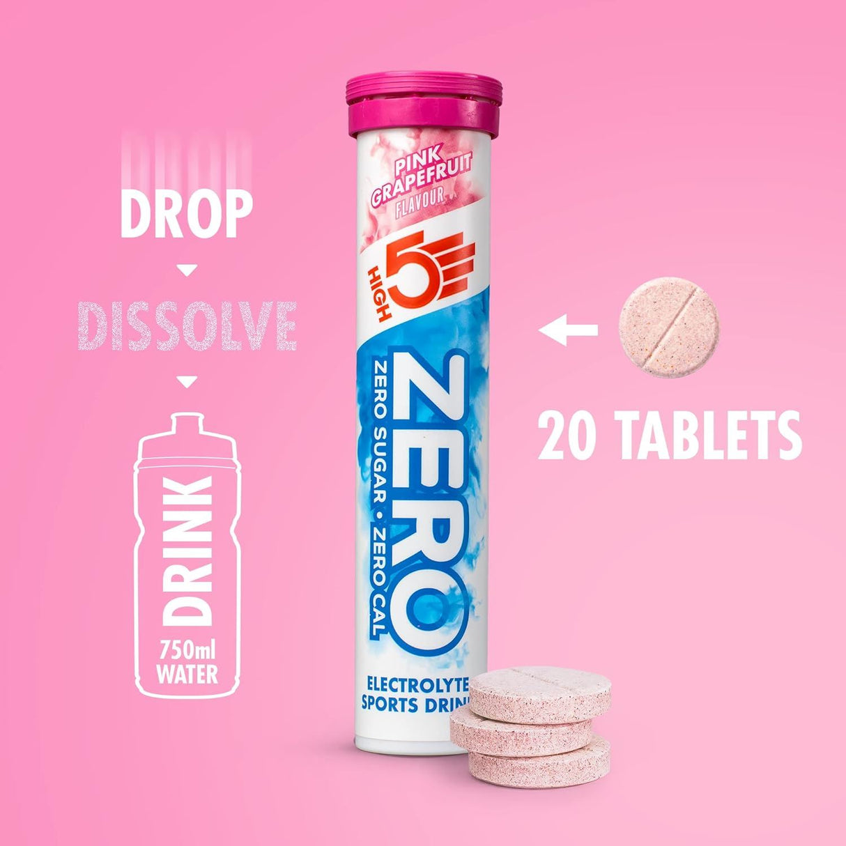 High 5 Zero Electrolyte Sports Hydration Drink - 20 Tablets- All Flavours - Pack of 8