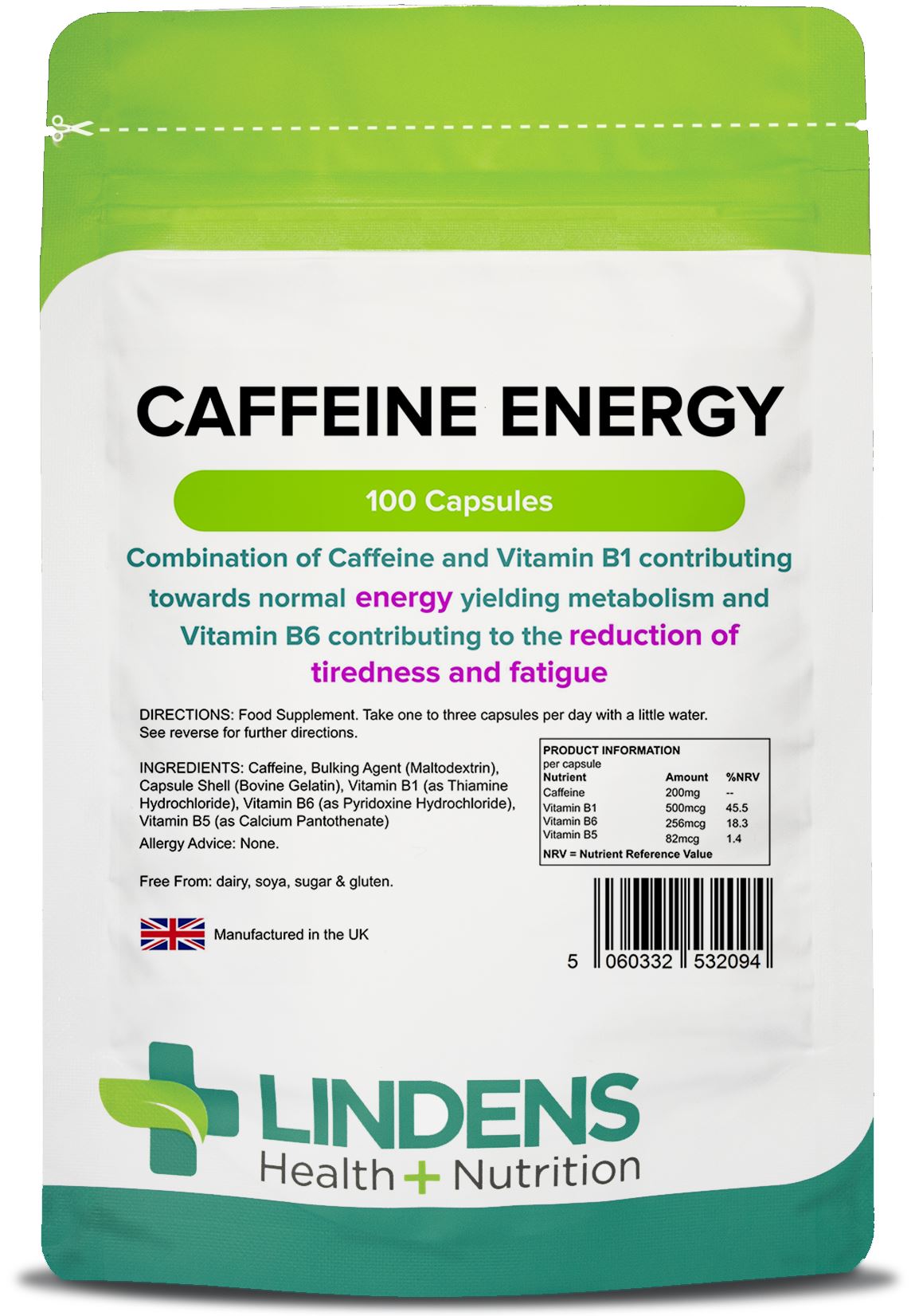 Lindens Caffeine Energy 200mg - 100 Capsules