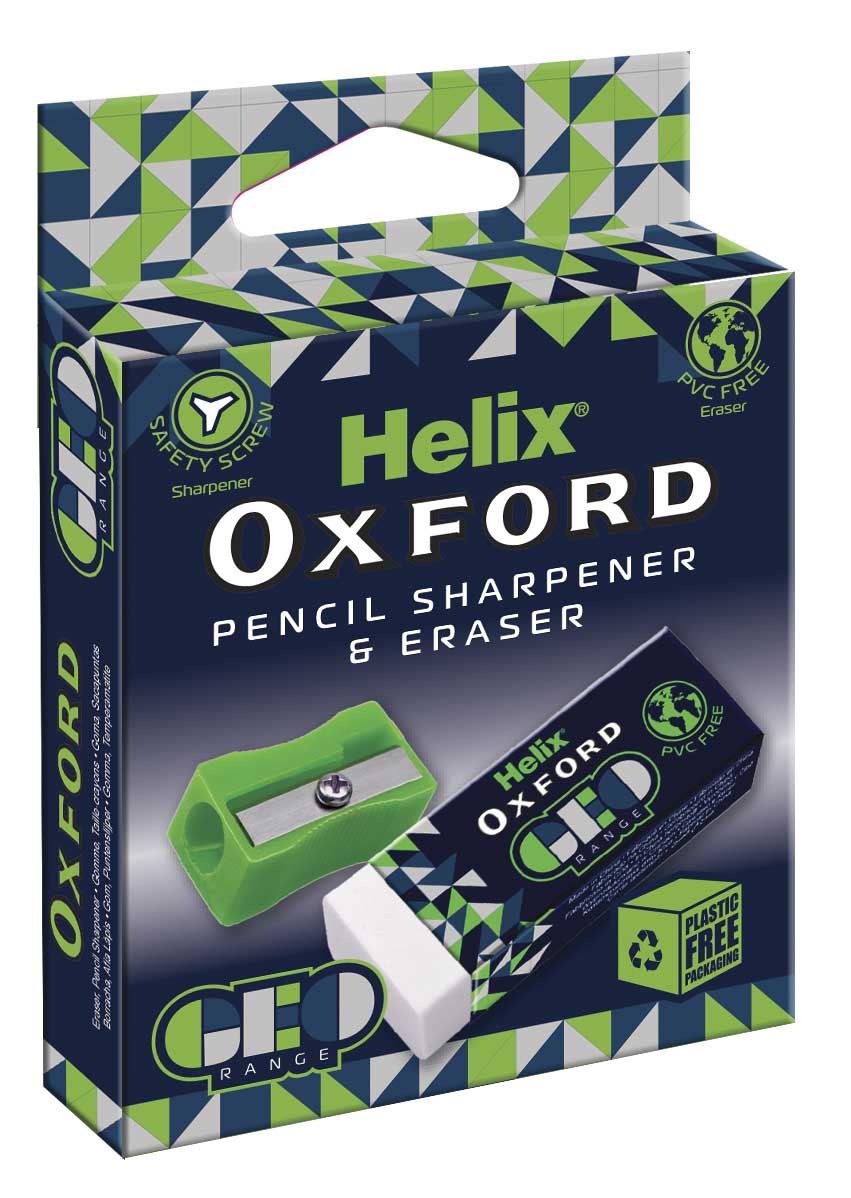 Helix Oxford Geo Eraser and Pencil Sharpener - Green