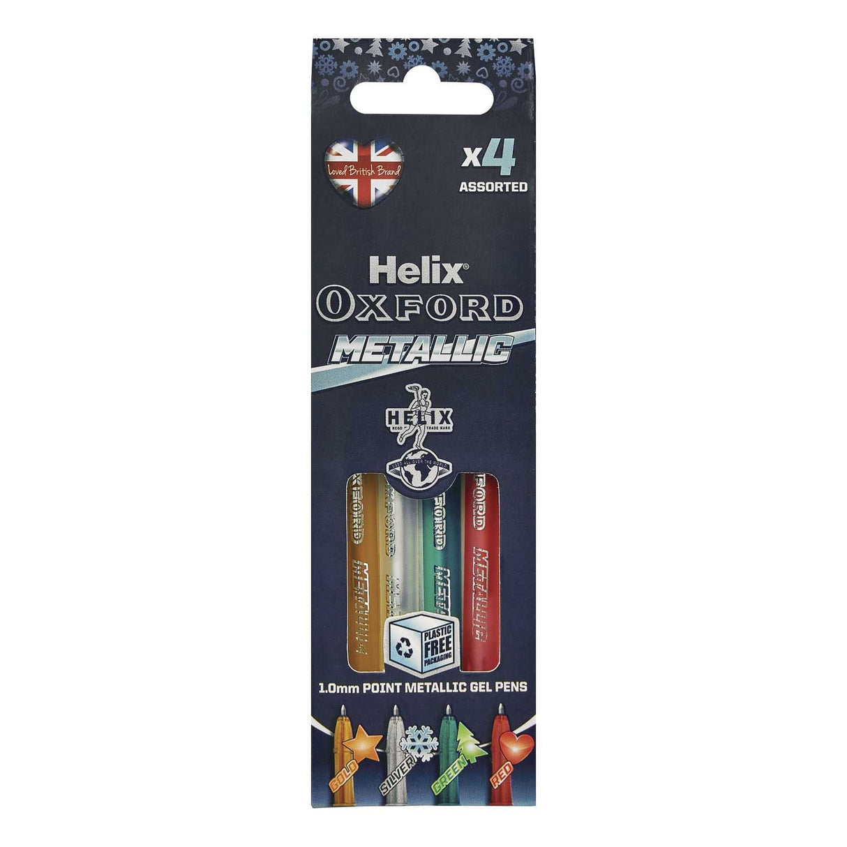 Helix Oxford Metallic Colour Gel Pens - Red, Green, Silver & Gold x4 Pack