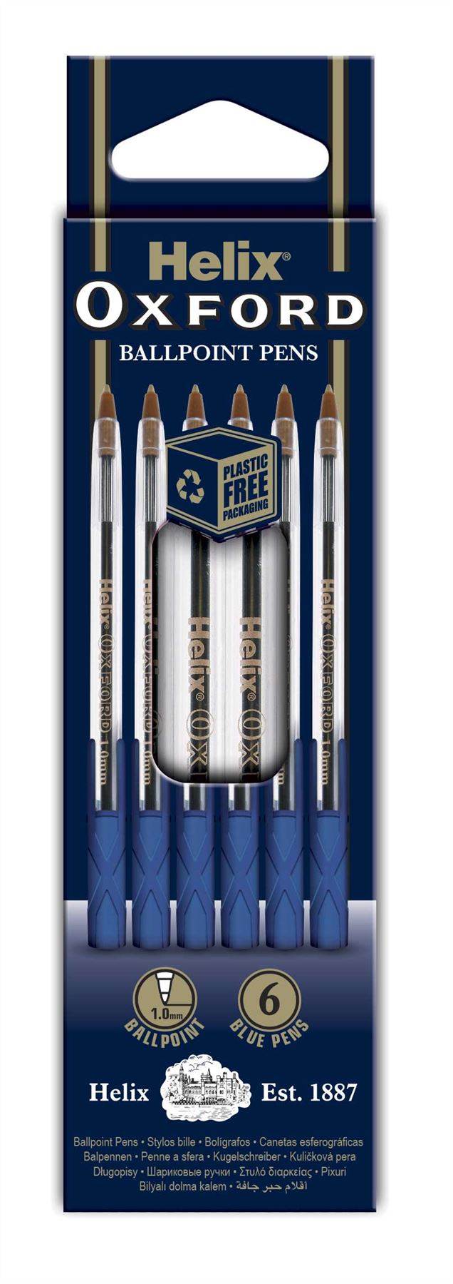 Helix Oxford Ballpoint Pens x6 Pack - Blue