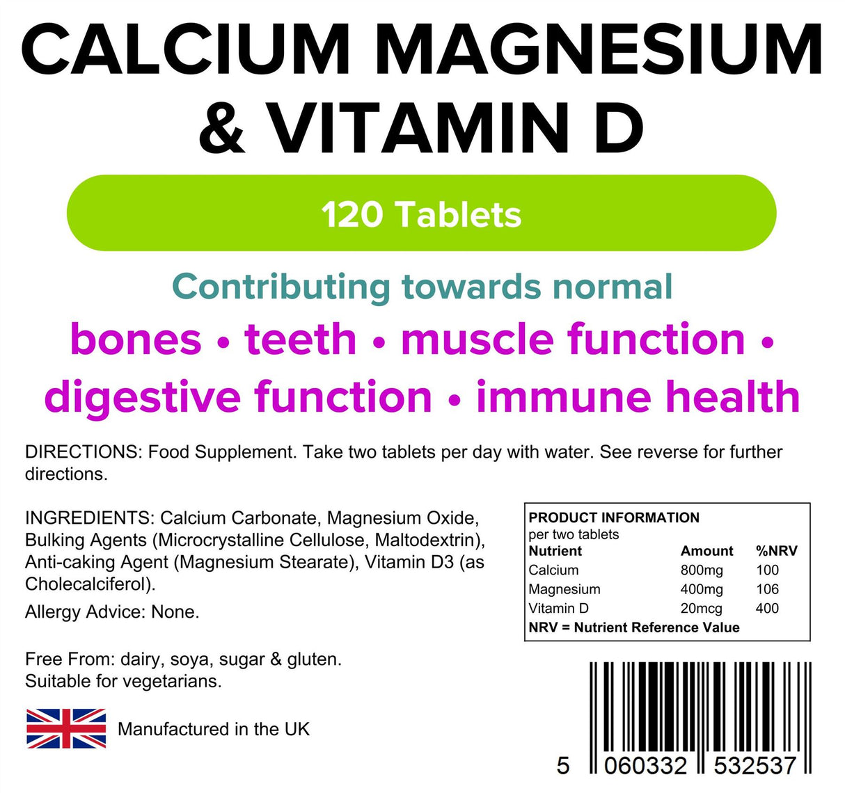 Lindens Calcium Magnesium Vitamin D - 120 Tablets