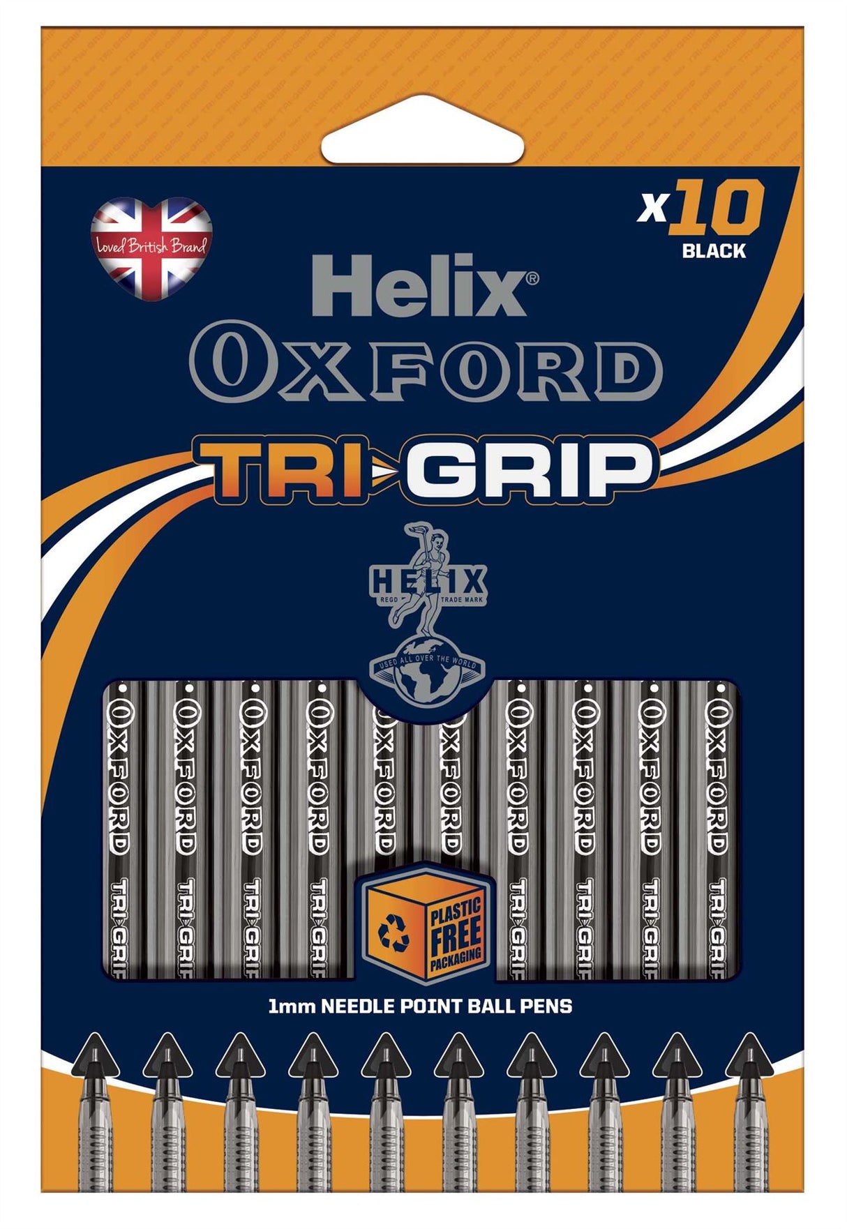 Helix Oxford Tri-Grip Ballpoint Pens Black Ink x10 Pack