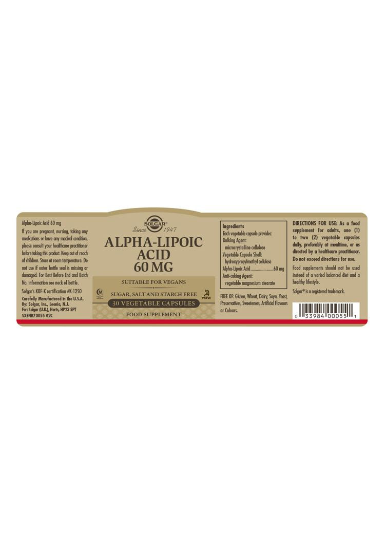 Solgar Alpha-Lipoic Acid 60 mg - 30 Vegicaps