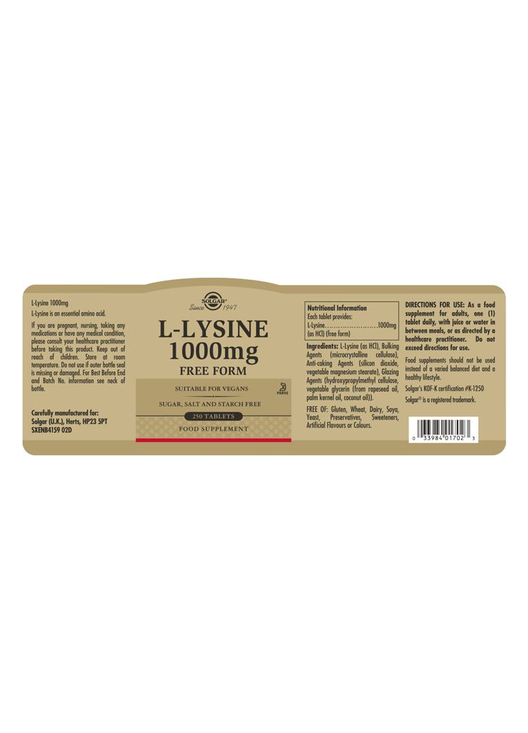 Solgar L-Lysine 1000 mg - 250 Tablets