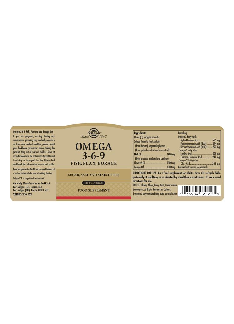 Solgar Omega 3-6-9 - 120 Softgels