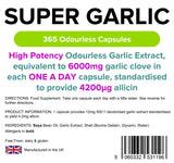 Lindens Garlic 6000mg - 365 Odourless Capsules (Super Garlic)