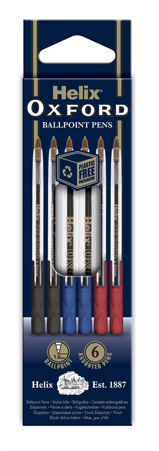 Helix Oxford Ballpoint Pens x6 Pack - Assorted Colours