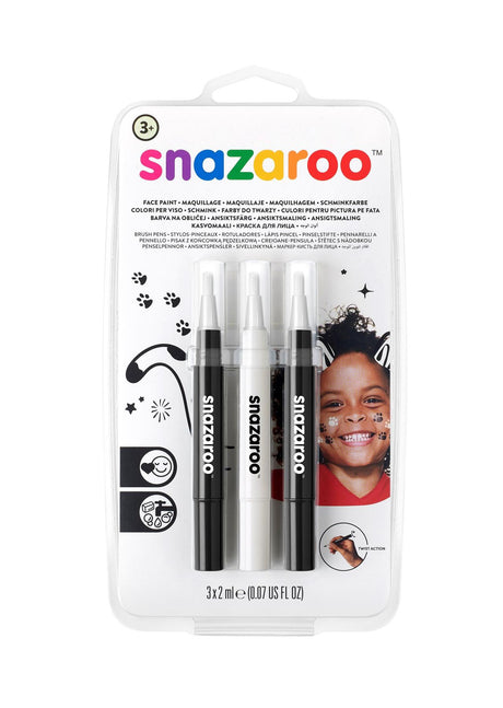 Snazaroo Brush Pen Face Paints Sets - Twist Brush Tip Pen - Make Up Boys & Girls