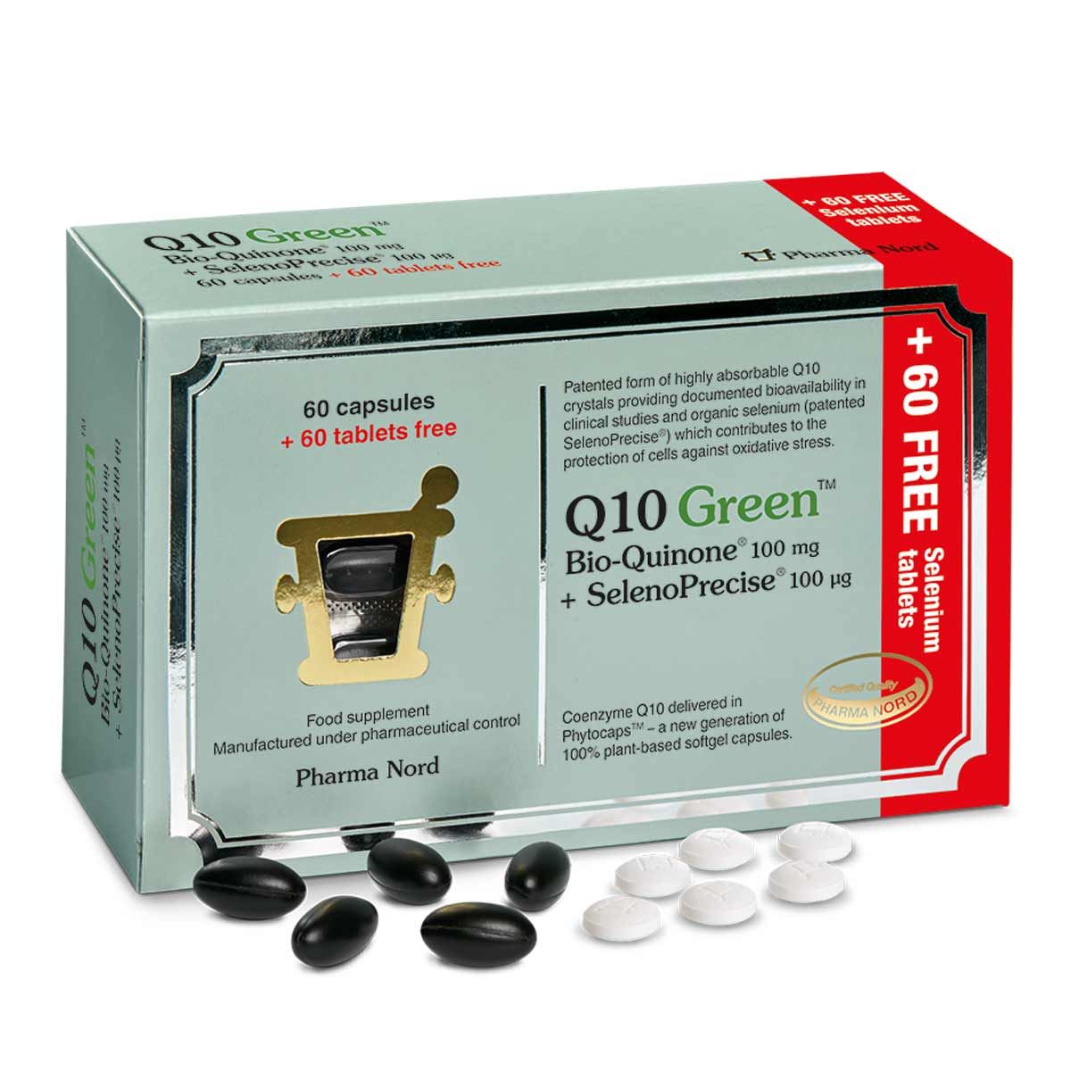 Pharma Nord Q10 Green Bio-Quinone 100mg + Free SelenoPrecise - 60 Capsules+60 Tablets