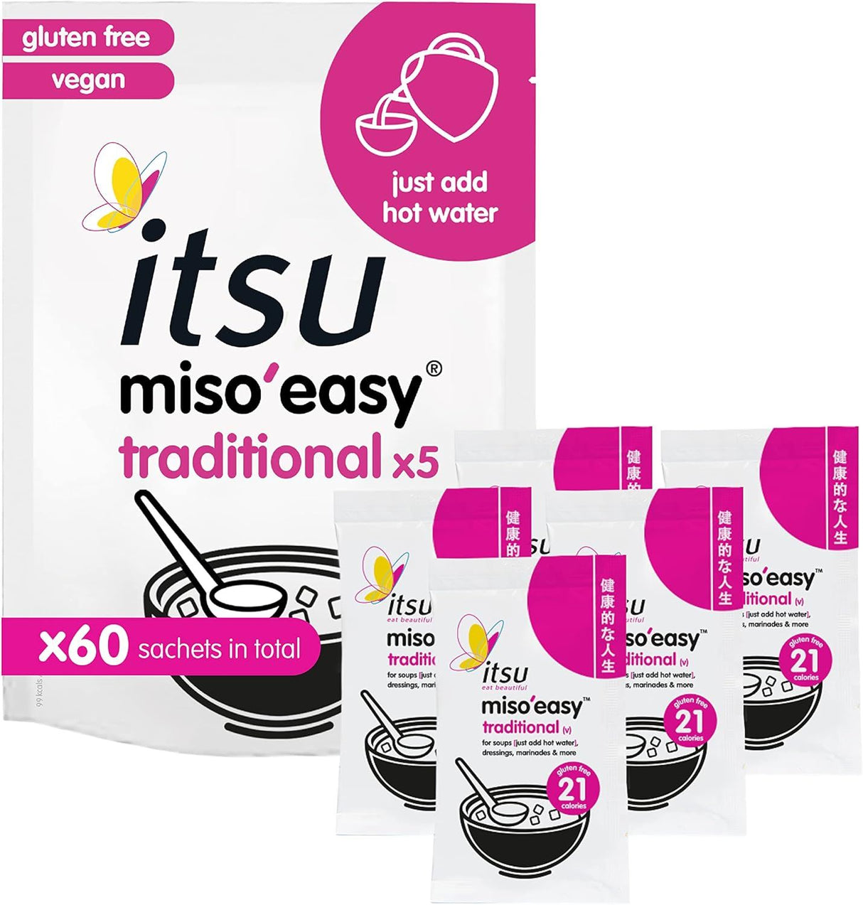 Itsu  Miso'easy Traditional Instant Miso Paste 105g (5x21g Sachets) - Pack of 12 (60 Soups)