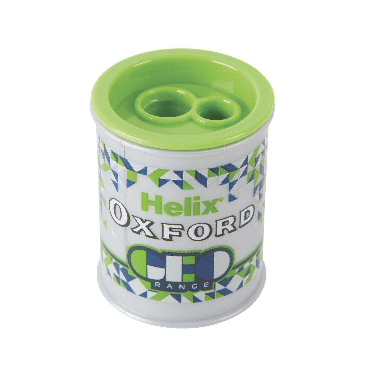 Helix Oxford Geo Barrel Pencil Sharpener 2 Hole - Green