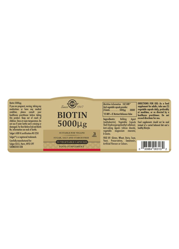 Solgar Biotin 5000 µg - 50 Vegicaps