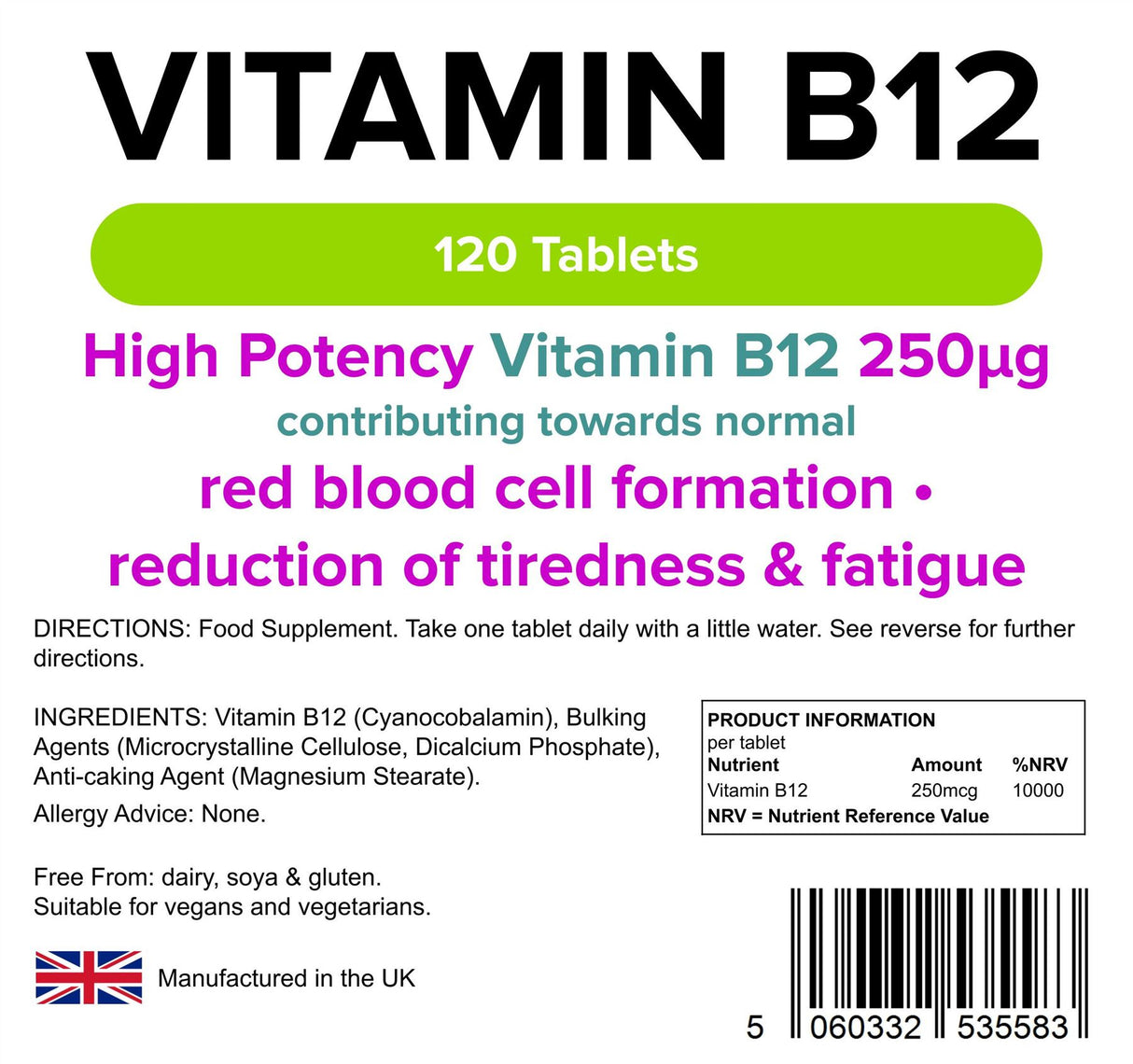 Lindens Vitamin B12 250mcg - 120 Tablets