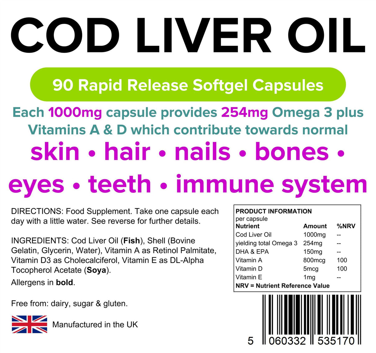 Lindens Cod Liver Oil 1000mg - 90 Capsules