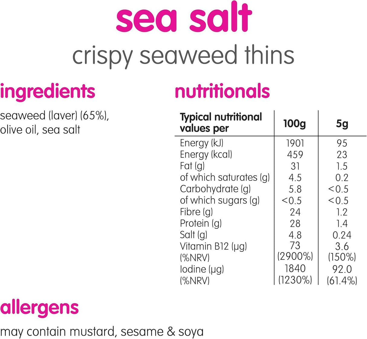 Itsu Crispy Sea Salt Flavour Seaweed Thins Snack 5g - Pack of 32