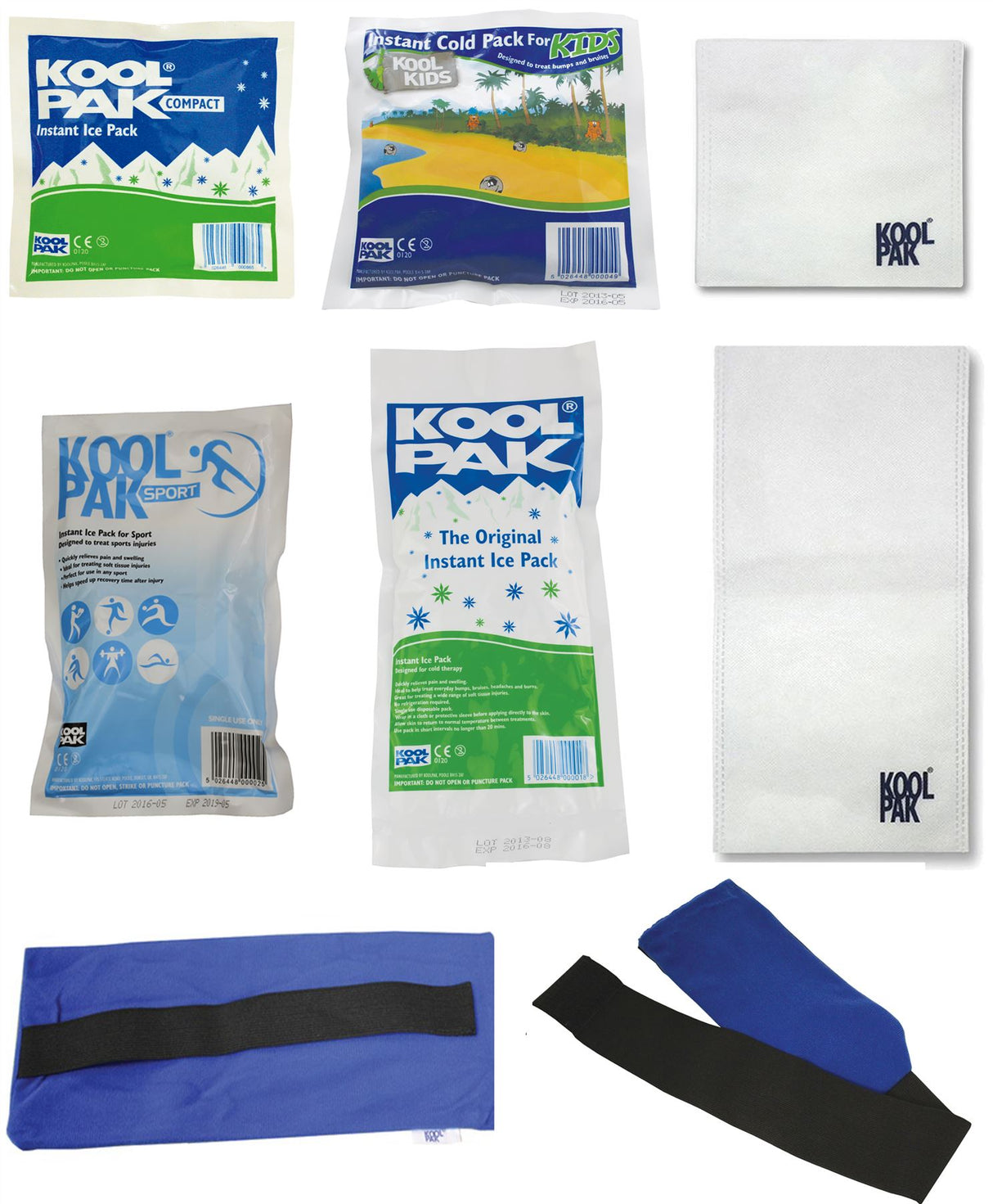 Koolpak Instant Ice Pack Cold Compress | S M L | Optional Sleeves | 1 - 80 Packs