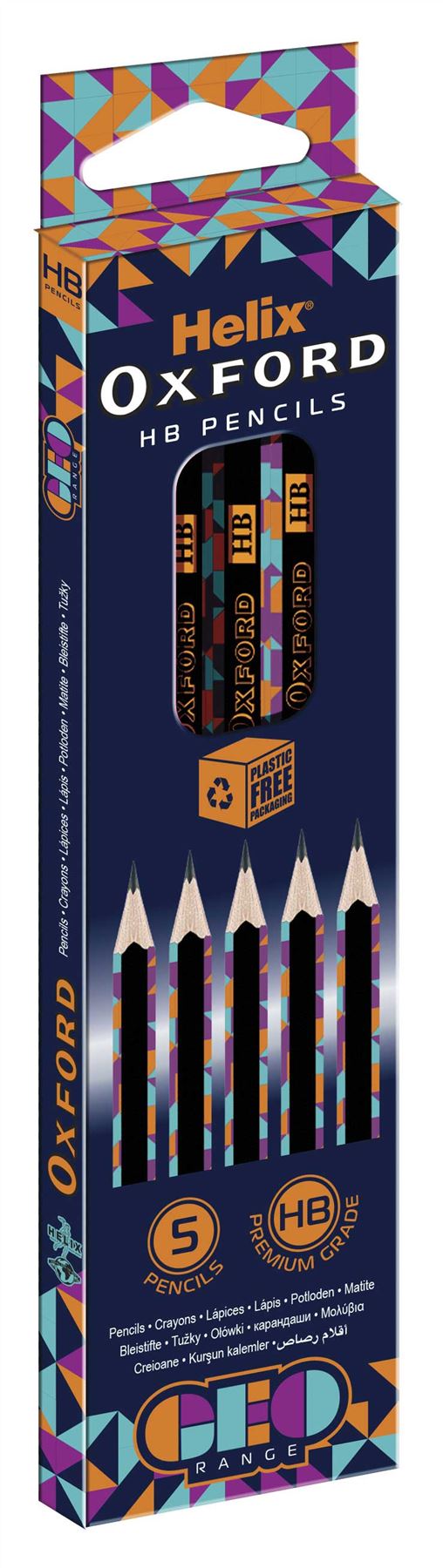 Helix Oxford Geo Pack of 5 HB Pencils - Orange