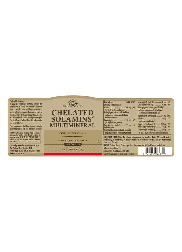 Solgar Chelated Solamins Multimineral - 180 Tablets