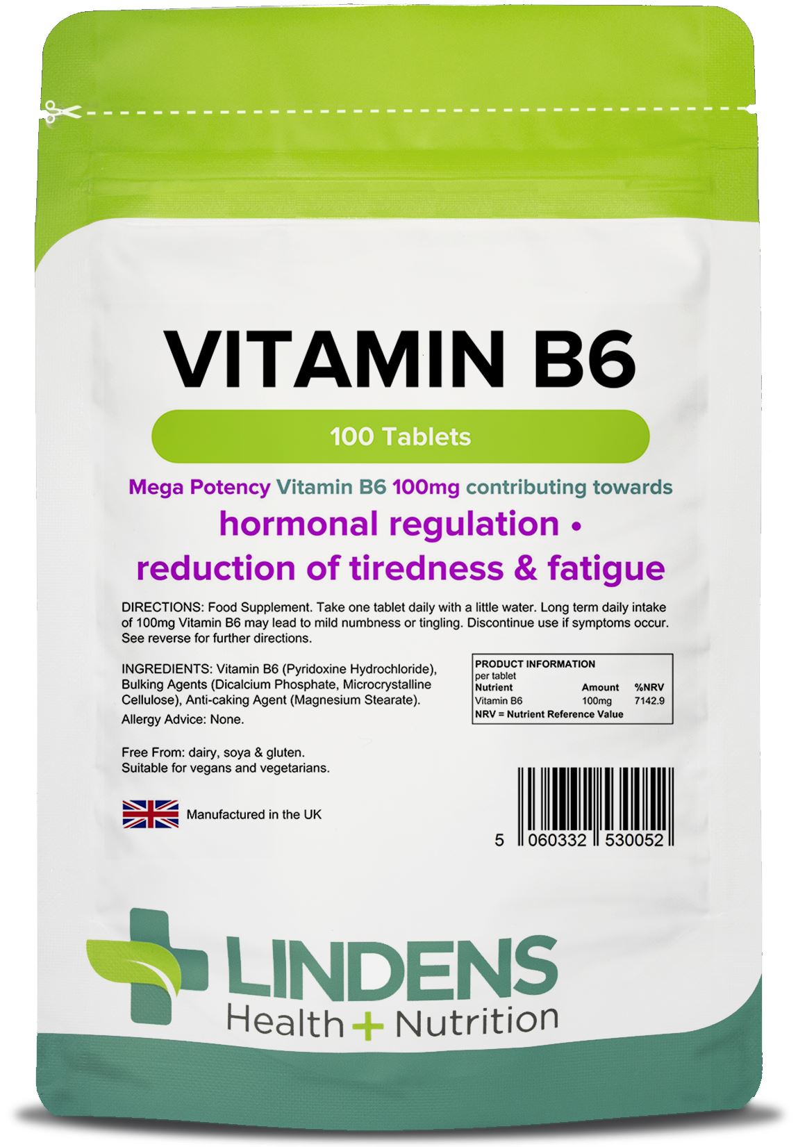 Lindens Vitamin B6 100mg - 100 Tablets