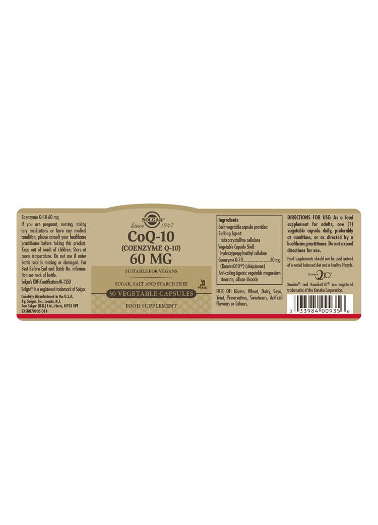 Solgar CoQ-10 (Coenzyme Q-10) 60 mg - 30 Vegicaps