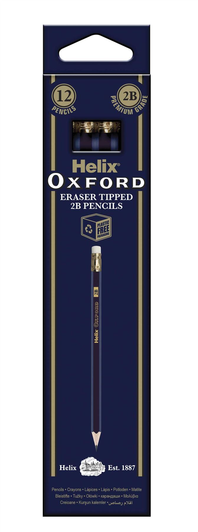 Helix Oxford Eraser Tipped 2B Grade Graphite Pencils x12 Pack