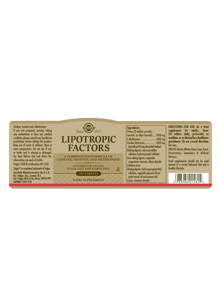 Solgar Lipotropic Factors - 100 Tablets