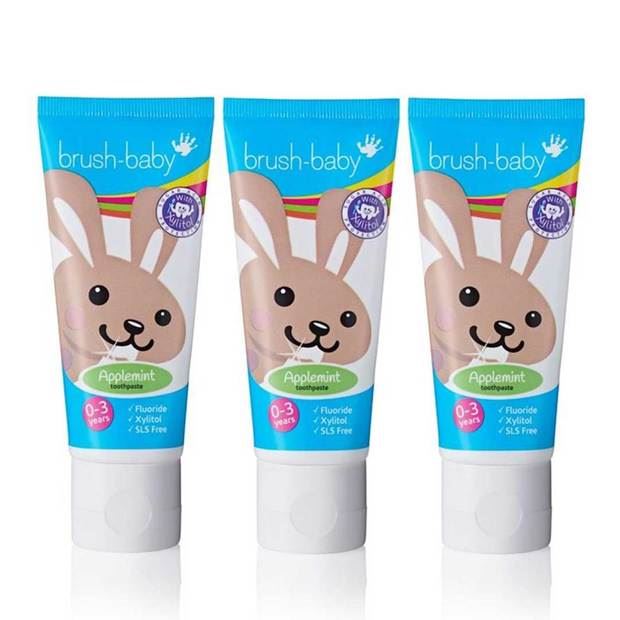 Brush-Baby Childrens Applemint Toothpaste with Xylitol 0-3 years (Pack of 3)