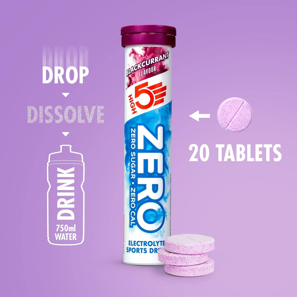 High 5 Zero Electrolyte Sports Hydration Drink - 20 Tablets- All Flavours - Pack of 8