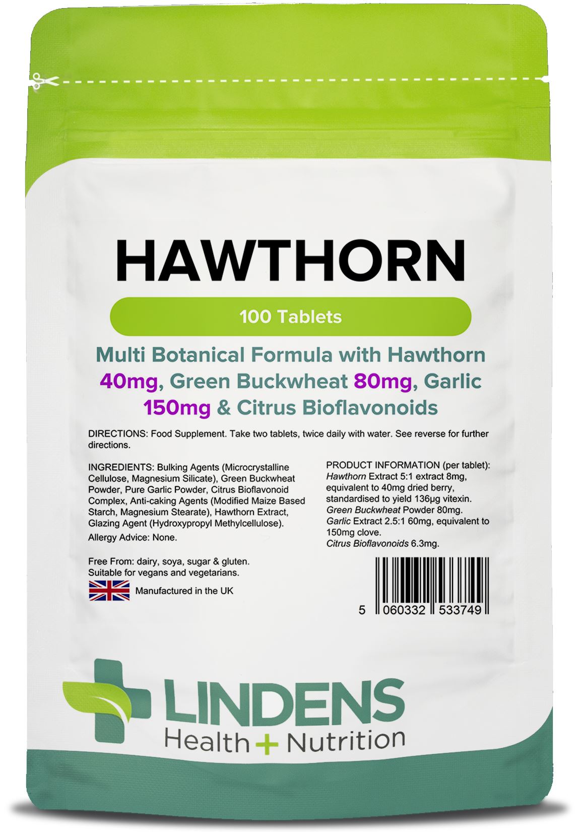 Lindens Hawthorn MultiBotanical Formula - 100 Tablets