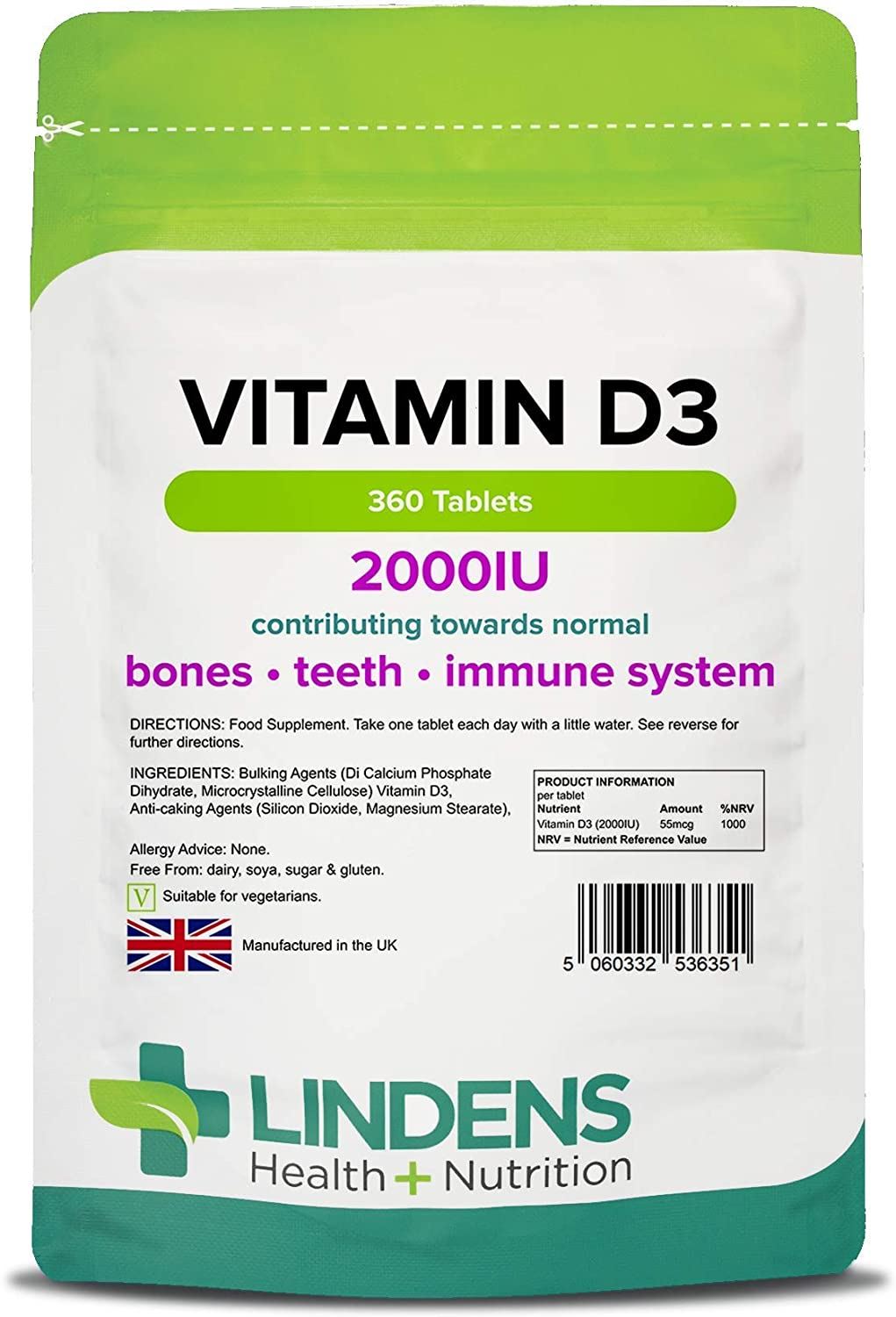 Lindens Vitamin D3 2000 IU - 360 Tablets