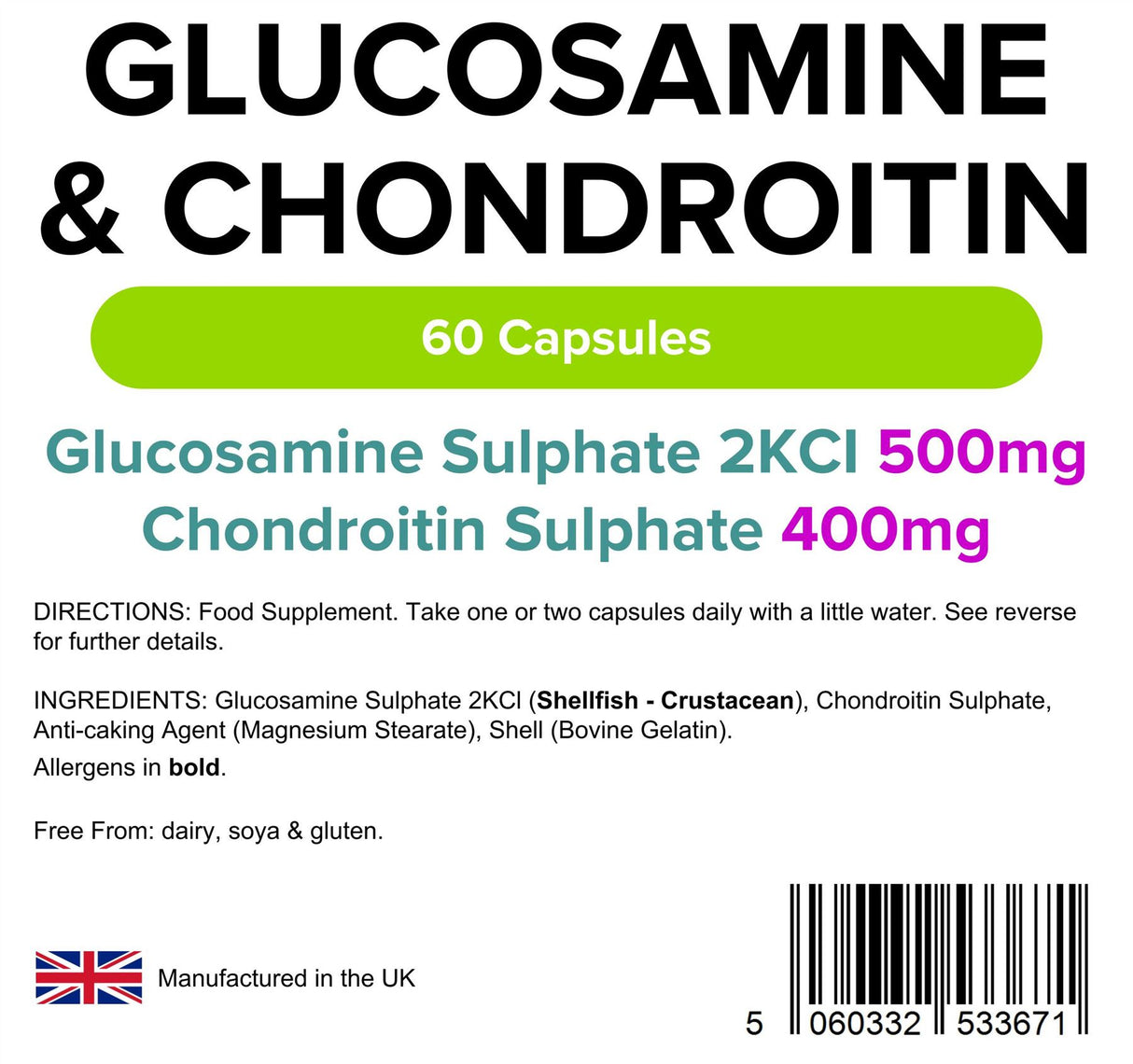 Lindens Glucosamine & Chondroitin 500/400 - 60 Capsules