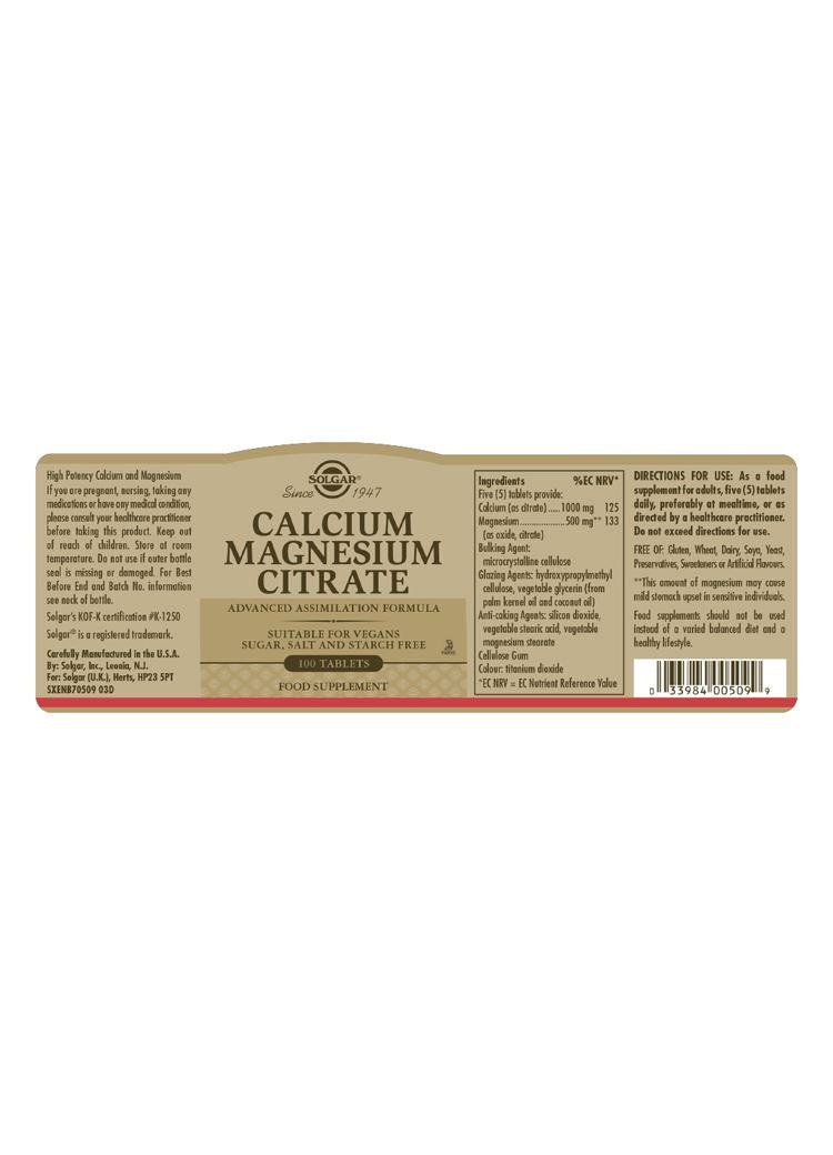 Solgar Calcium Magnesium Citrate - 100 Tablets