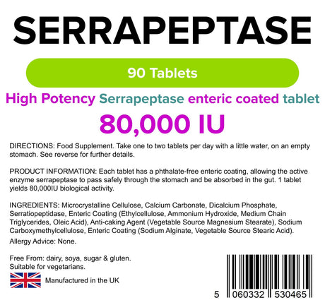 Lindens Serrapeptase 80,000IU - 90 Tablets