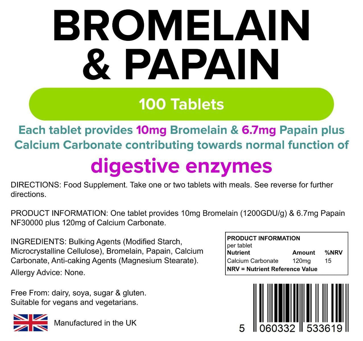 Lindens Bromelain & Papain 10/100 - 100 Tablets