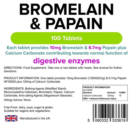 Lindens Bromelain & Papain 10/100 - 100 Tablets