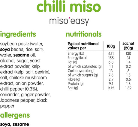 Itsu  Chilli Miso'easy Traditional Instant Miso Paste 60g (3x20g Sachets) - Pack of 12 (36 Soups)