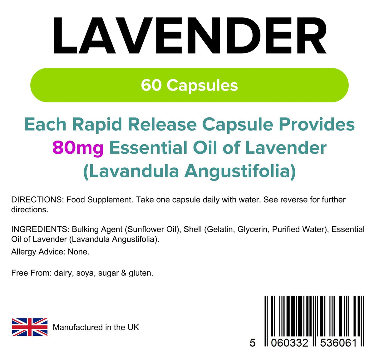 Lindens Lavender Oil 80mg - 60 Capsules