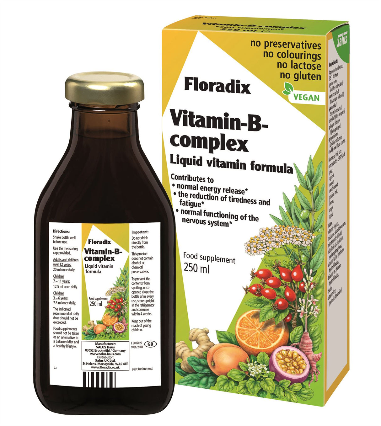 Floradix - Vitamin B Complex Liquid Vitamin Formula - 250ml