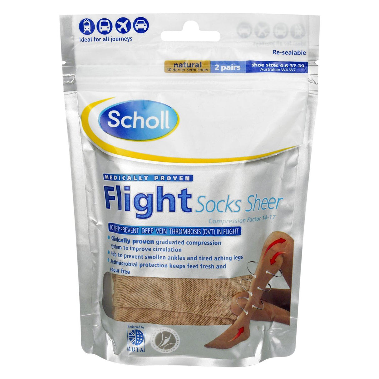 Scholl Flight Socks Sheer 2 Pairs of natural Size 4-6