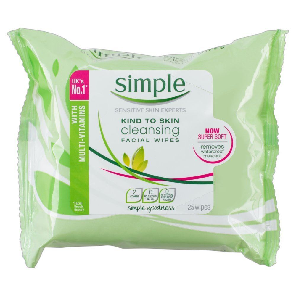 Simple Kind To Skin Cleansing Facial Wipes 25 Pieces Alcohol Free