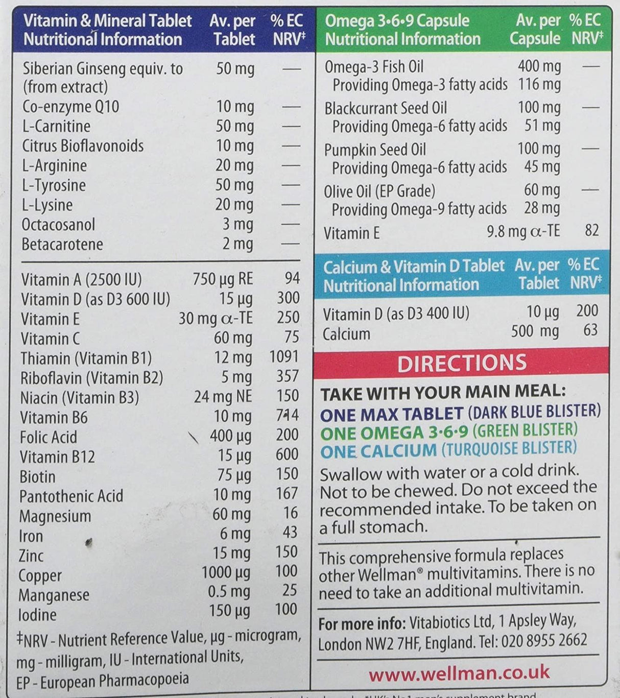 Vitabiotics Wellman Max 3-in-1 - 84 Tablets/Capsules