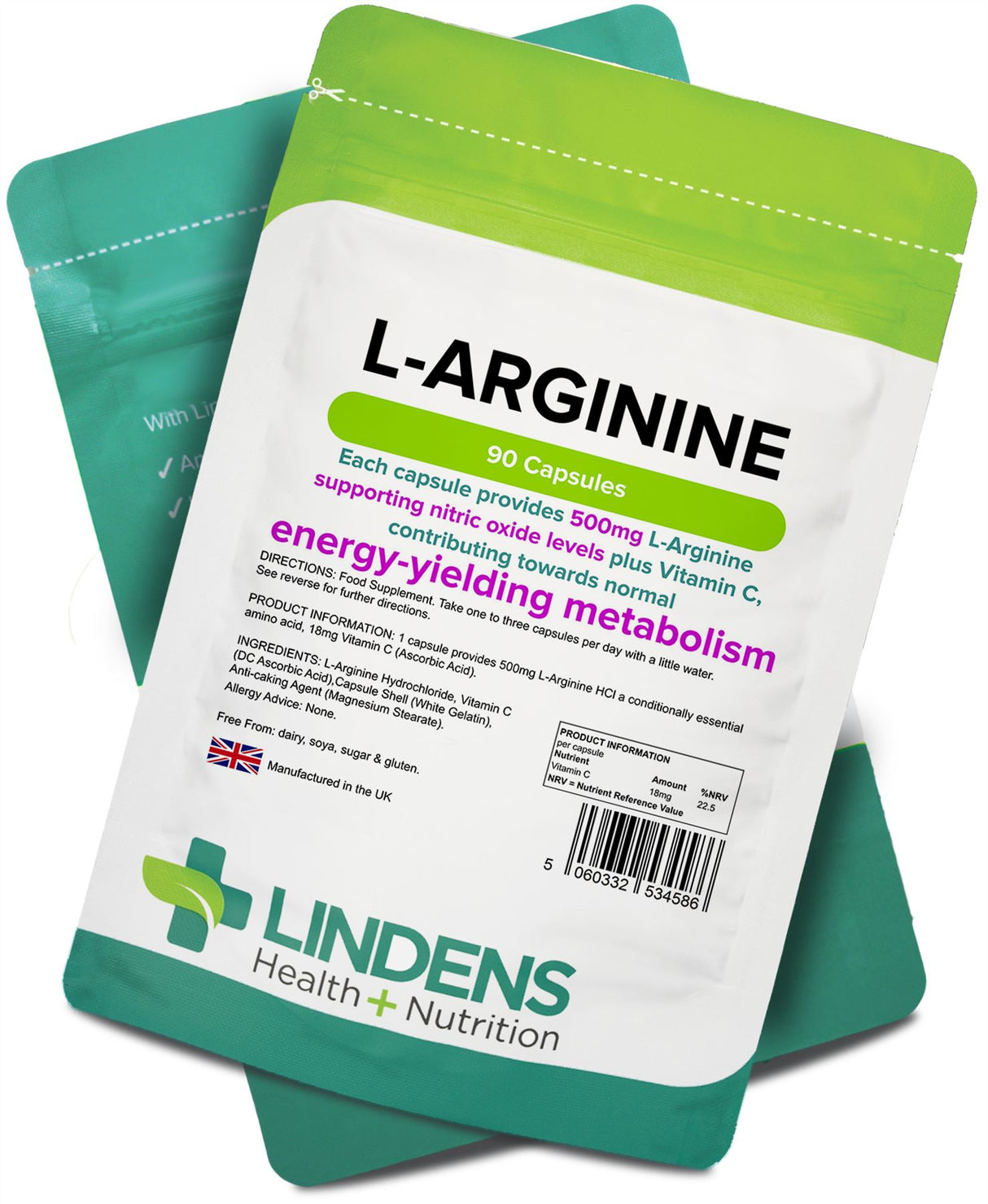 Lindens L-Arginine 500mg - 90 Capsules