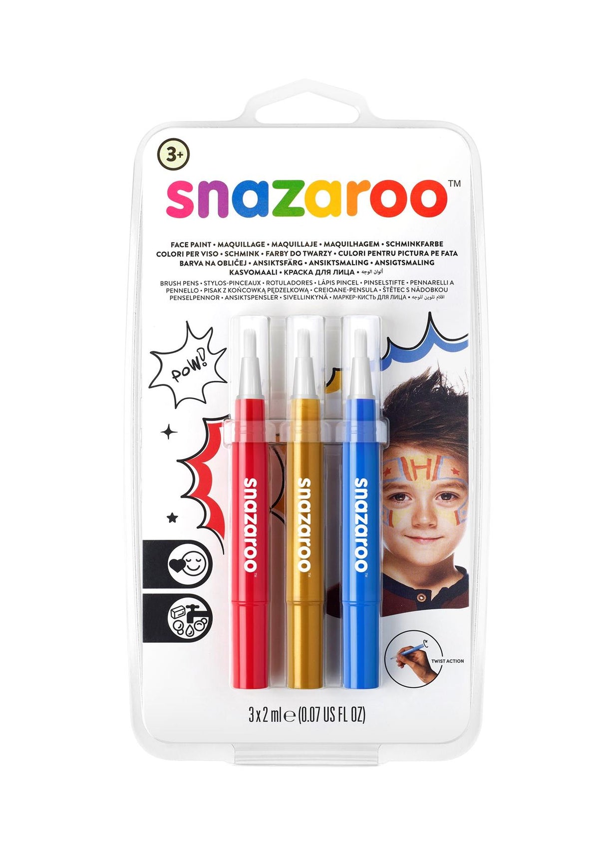 Snazaroo Brush Pen Face Paints Sets - Twist Brush Tip Pen - Make Up Boys & Girls